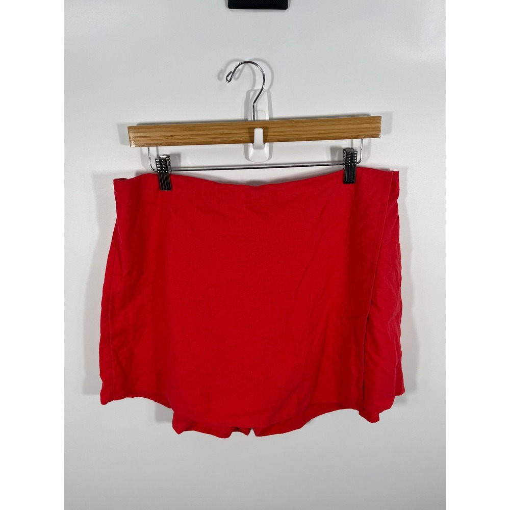 Old Navy Linen Blend Womens Skort L Red Euro Summer Chic Lightweight Minimalist